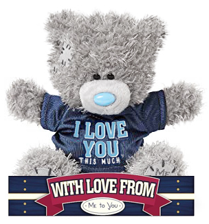 Nalle I love you this much på fotbollströja, 15cm från Me to you (Miranda nalle) säljs på Nalleriet.se
